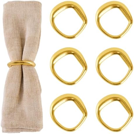 APTWOW Gold Napkin Rings Set of 6, Tetragonum Metal Gold Napkin Holder Buckles, Fall Thanksgiving Christmas Napkin Rings, Napkins Rings for Dinner Table Decor