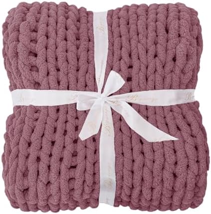 Bigacogo Chunky Knit Throw Blanket for Couch, 51x63 inches, Burnt Rose