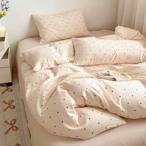 Polka Dot Duvet Cover Twin XL Cotton Double Gauze Twin XL Comforter Cover Pattern Shabby Chic Farmhouse Zipper Duvet Cover Set with Ties Boho Girls Bedding Set Muslin Duvet Protector