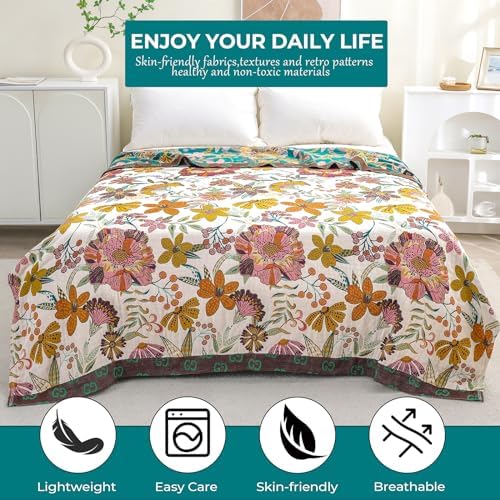 White Floral Rustic Cotton Throw Blanket Gift for Mom 60''x80''