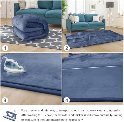 Baby Play Mat for Floor Nursery Rug Muscle Mat Area Rug Playroom Rug 47"x47" Playpen Mat Elastic Foam 1.3" Thick Crawling Mat for Babies,Toddlers, Infants, Kids,Sapphire Blue