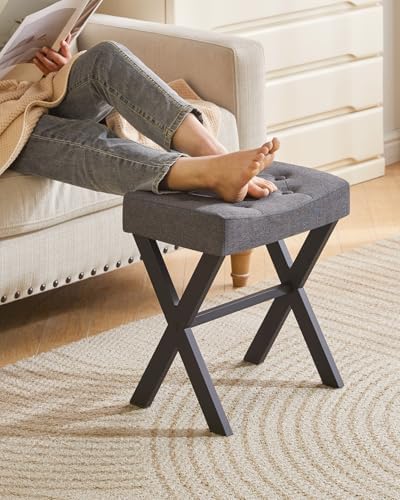 IBUYKE U-Shaped Linen Vanity Stool, X-Leg Makeup Chair, Dark Gray WBD018G