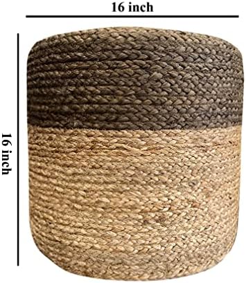 Pouf Ottoman 100% Jute Pouffe Natural Brown (16"x16"x16")