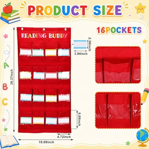 Reading Buddies Storage Pocket Chart Hanging Organization Pocket Chart with 32 Pcs Colorful DIY Cards for Cellphone Classroom Supplies Wall Hanging Decor Teacher Supplies