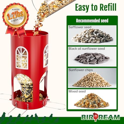 Birdream Metal Bird Feeder for Outdoors Hanging, 1.5lb Large Capacity, Red