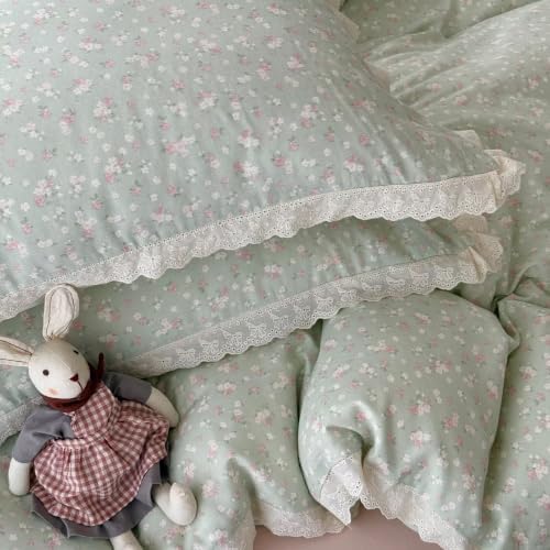 Floral Ruffled Duvet Cover Queen Size 3 Pcs Set,90"×90" Bedding
