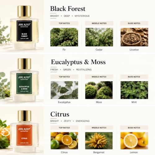 Airkeep Reed Diffuser Set of 3, Black Forest Eucalyptus Moss Citrus Oil Reed Diffusers for Bedroom Living Room Office Aromatherapy Oil Reed Diffuser for Gift 50ml