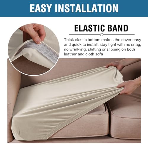H.VERSAILTEX Velvet Stretch Couch Cushion Cover Plush Cushion Slipcover for Chair Loveseat Sofa Cushion Furniture Protector Seat Cushion Sofa Cover (2 Piece Medium Sofa Cushion Covers, Ivory)