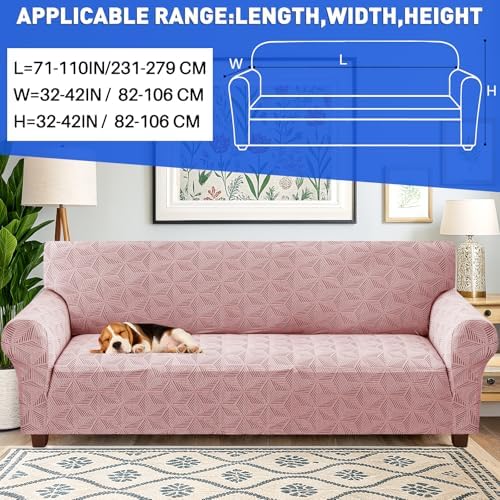 YEMYHOM 1 Piece Stretch Oversized Couch Covers for 4 Seat, Jacquard Extra Large Sofa Cover with Non-Slip Elastic Bottom, Thickened Slipcover Furniture Protector for Dogs Pets (X-Large, Pink）