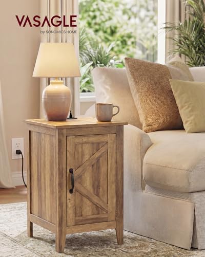 VASAGLE Side Table with Charging Station and Storage Cabinet, Nightstand