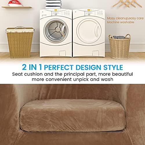 MIFXIN 2-Piece Velvet Tub Chair Covers with Cushion Cover Stretch Soft Washable Barrel Club Chair Slipcover Armchair Sofa Couch Furniture Protector for Living Room Bar Counter Hotel (Camel)