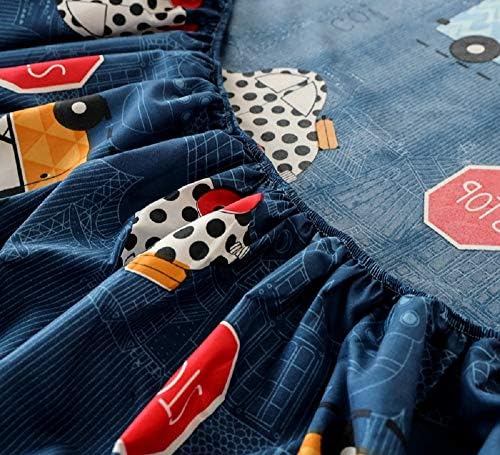 Bedding Fitted Sheet with Deep Pocket,Thicken Printed Fabric Bed Sheets (Navy Blue(Cars), Twin)