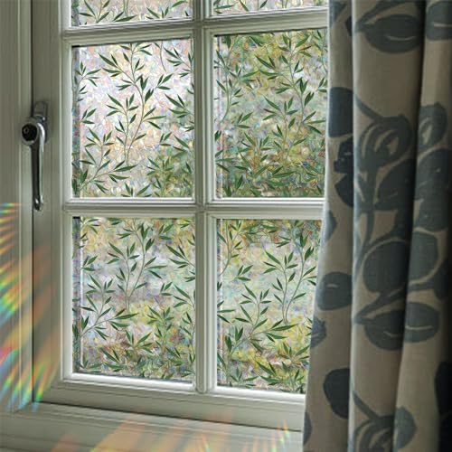 Rainbow Window Privacy Film, Green Vines Static Glass Clings 17.5" x 78.7"