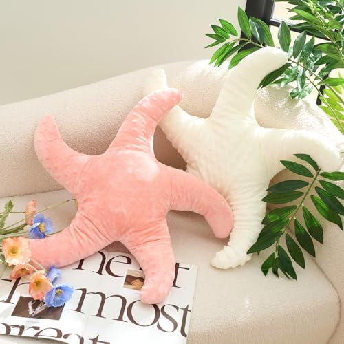 Tatuo 2 Pcs Starfish Pillow Cute Beach Pillow 22'', White, Pink