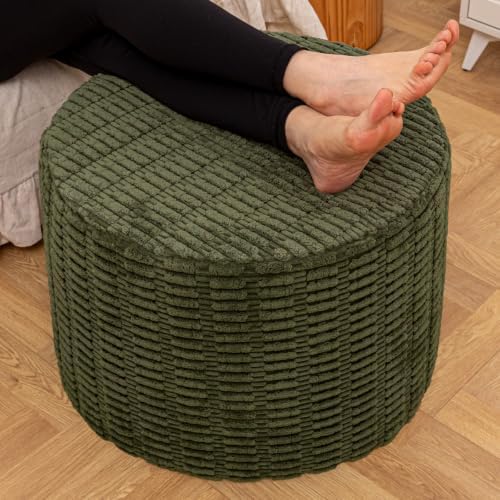Boneless Ottoman Cloud Couch Ottoman, Rectangular Furry Floor Pouf Foot Rest with Premium Foam Filling, Multi-Use Foot Rest Stool for Living Room & Bedroom (Dark Green, 22x22x16 Inches, Round)