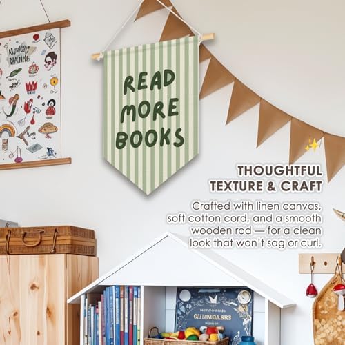 Classroom Reading Nook Decor, Read More Books Pennant Flag for Reading Corner Classroom Library 15x11 Inch - Green
