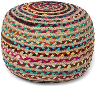 · REDEARTH · Jute Braided Pouf - Circular Boho Foot Stool - Multi, Set of 2