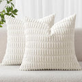 MIULEE Corduroy Decorative Throw Pillow Covers 18x18 Pure White Pack of 2