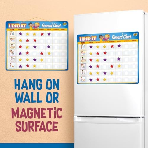 Kids Responsibility Chart Board with Magnets, 63 Chores, Potty Train Tasks, Multiple Children (Pocket)