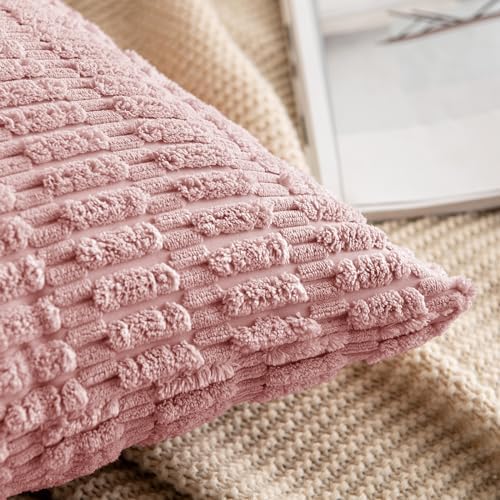 MIULEE Euro Sham Corduroy Decorative Throw Pillow Covers 24x24 Blush Pink