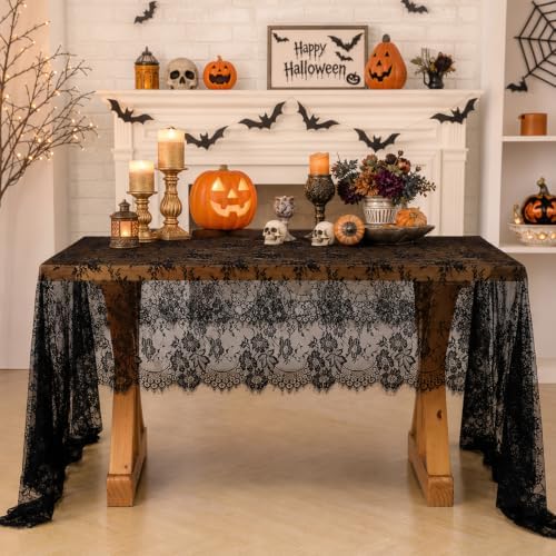 Black Lace Tablecloths 60x120 Inches Rustic Sheer Rectangle Wedding Overlay