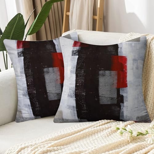Throw Pillow Covers for Couch, 18x18 Inch, Set of 2, Grey Red