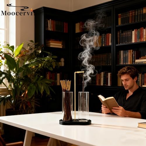 Glass Incense Holder, Black Incense Sticks Burner Holder with Storage,Hang Upside Down Incense Holder for Sticks with Ash Catcher for Meditation Yoga Spa Room (Black)