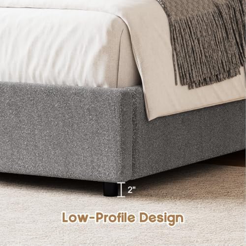 REVOMINCA Queen Bed Frame, Upholstered Platform Bed with Headboard, Boucle Bed Frame with Round Corner, No Box Spring Required, Easy Assembly, Grey