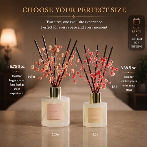 COCORRÍNA Reed Diffuser - Sandalwood Rose 3.38 fl oz Reed Diffuser for Bedroom Bathroom Home Décor
