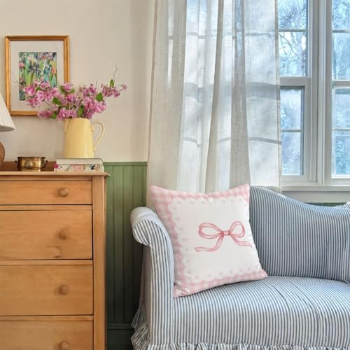 Pink Bow Pillow Cover 18x18, Dorm Decor for College Girls