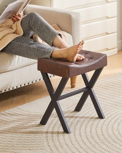 IBUYKE U-Shaped PU Vanity Stool, X-Leg Makeup Chair, Dark Brown WBD019Z