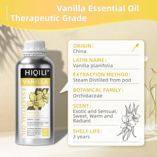 HIQILI Vanilla Essential Oil Bulk, Strong Scent for Candle Soap Making