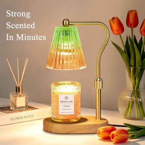 seenlast Green Gold Candle Warmer Lamp with Timer Dimmer Adjustable Height,Mothers Day Gifts,Electric Wax Warmer Vintage Home Decor for Scented Jar Candles,Birthday Gifts for Women