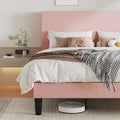 Allewie King Bed Frame, Corduroy Tufted Headboard, Light Pink