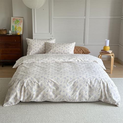 Floral Queen Duvet Cover Off White Boho Queen Size Comforter Cover Cotton Cottage Core Cute Cozy Duvet Cover Set with 4 Corner Ties Lightweight Bedding Queen French Country Duvet Protector