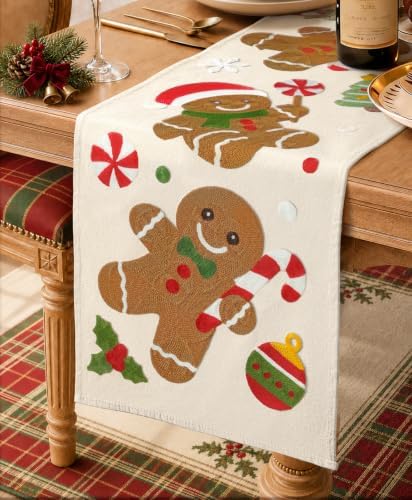 Miss Adola Embroidered Canvas 13"x72" Christmas Table Runner, Gingerbread