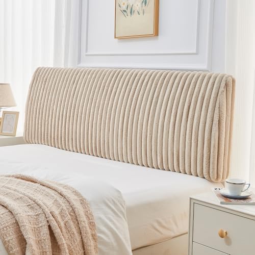 Pinmoco 4.7" Upholstered Modern Headboard for Full Size Bed, Height Adjustable and Ergonomic Headboard, Easy Assemble, Sturdy and Durable, Faux Rabbit Fur, Light Camel