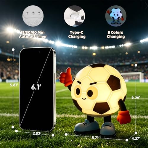 Amaredom Soccer Night Light for Kids, Cute Soccer Lamp, Black & White