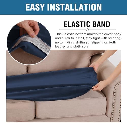 H.VERSAILTEX Velvet Stretch Individual Couch Cushion Cover Plush Slipcover for Loveseat Sofa Furniture Protector Seat Cover (1 Piece Loveseat Cushion Cover, Navy)