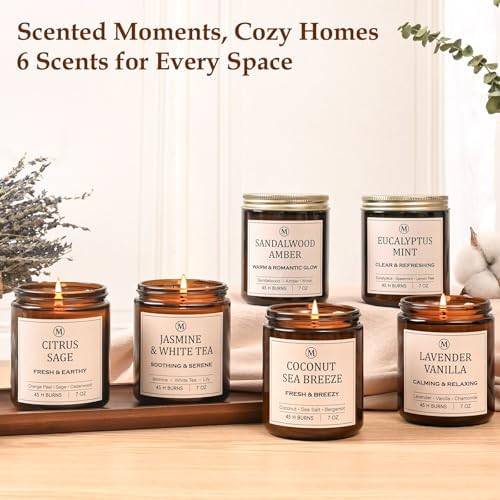 Scented Candles for Home, 6-Pack Soy Candle Gift Set, Up to 300 Hours