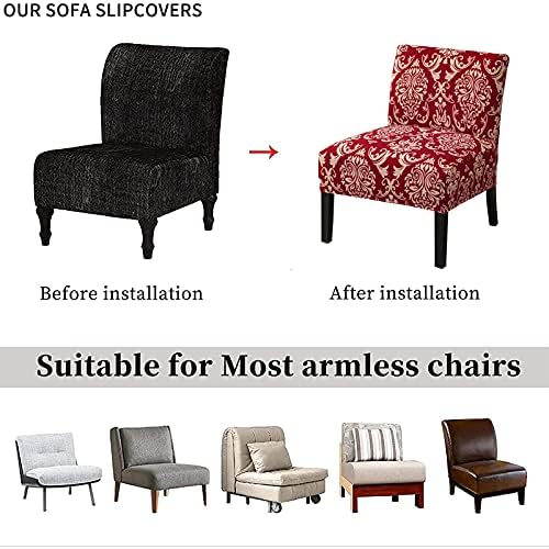 Eco-Ancheng Armless Accent Chair Cover Slipcover Stretch Spandex Slipper Chair Cover Removable Washable for Armless Chair Slipcover Furniture Protector Covers for Living Dining Room Hotel