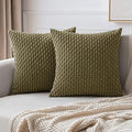 MIULEE Decorative Throw Pillow Covers 16x16 Olive Green Textured Corduroy