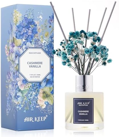 Airkeep Reed Diffuser Set/Cashmere Vanilla/6.76 fl oz(200ml)/1 Pack/Home & Office Decor Aromatherapy Diffuser Oil Gift Set