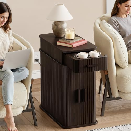 ONRBRILL Fluted End Table, Narrow Side Table, 23.62" H, Dark Brown