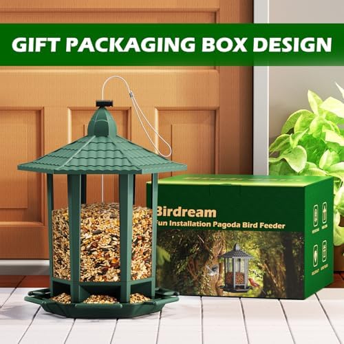 Birdream 2 Pack Bird Feeders for Outdoor Hanging, Retro Pagoda Design Fun Installation Bird Feeder, Attracting Wild Birds Chickadees Goldfinches Cardinals Finches and Sparrows - Green