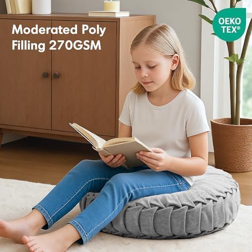 Intelligent Design Round Chenille Tufted Floor Pillow Dia 22"x6" Grey