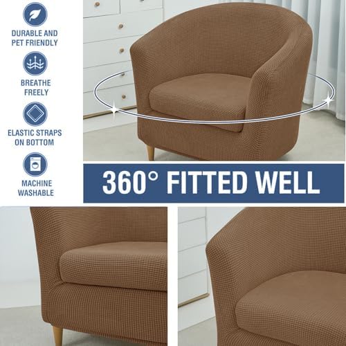 NILUOH Club Chair Slipcover 2-Piece Stretch Barrel Chair Covers Jacquard Tub Chair Slipcovers Soft Armchair Sofa Covers for Living Room