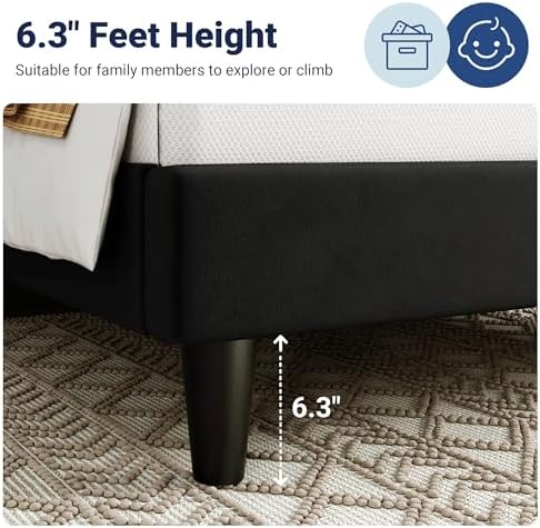 Allewie Twin Bed Frame/Velvet Upholstered Bed Frame with Vertical Channel Tufted Headboard/Strong Wooden Slats/Platform Bed Frame/Mattress Foundation/Box Spring Optional/Easy Assembly/Black