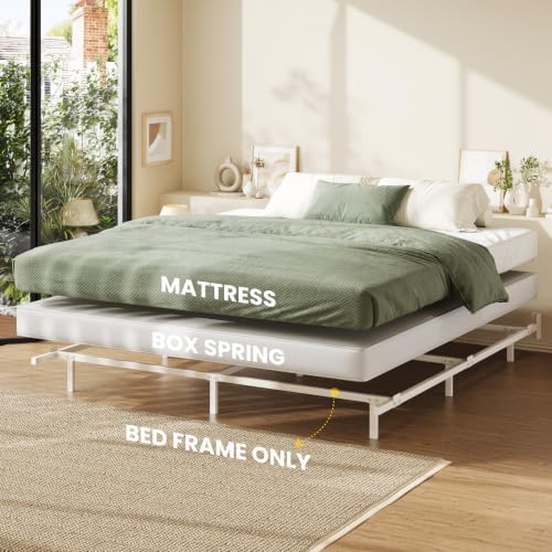 SHA CERLIN 7 Inch Metal Bed Frame, 9-Leg Box Spring Base, White, King