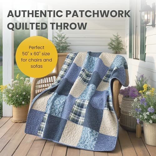 SLPR - Cotton Quilted Throw Blanket, 50" x 60" Blue Patchwork Lap Quilt